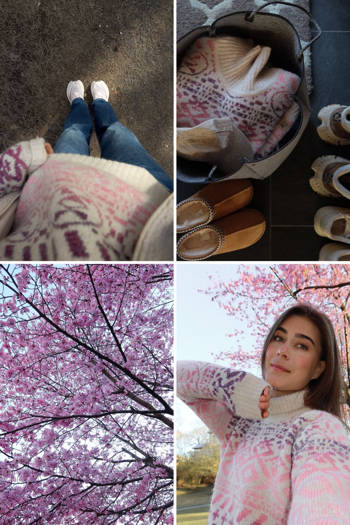 Marthe Karlsen i rosa strikket Highland genser i vakkert vårvær