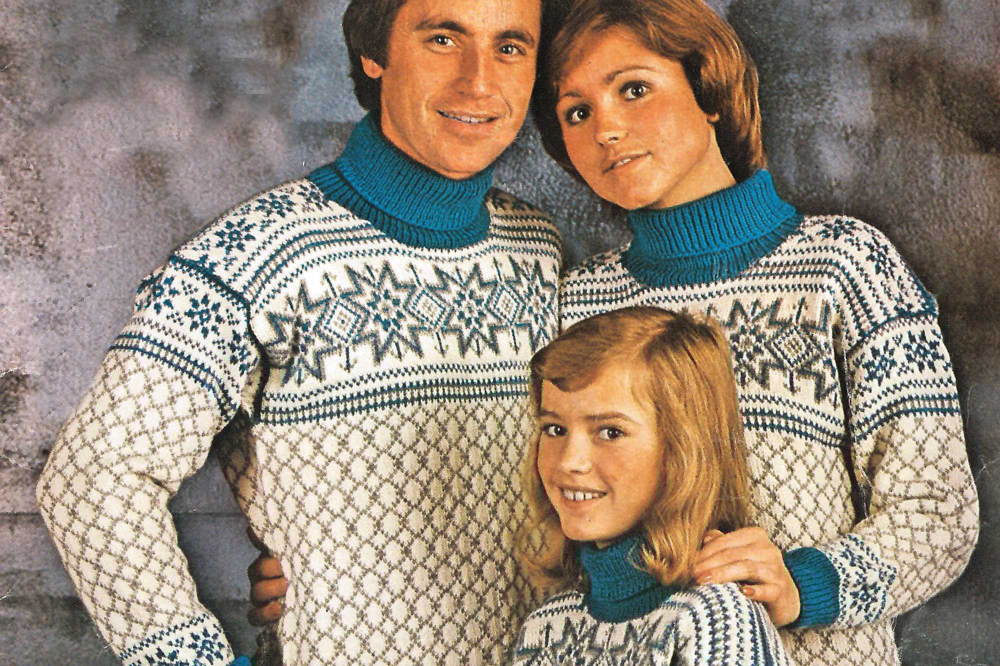 Vinter OL 1972 med Dale of Norway gensere, familie som modeller