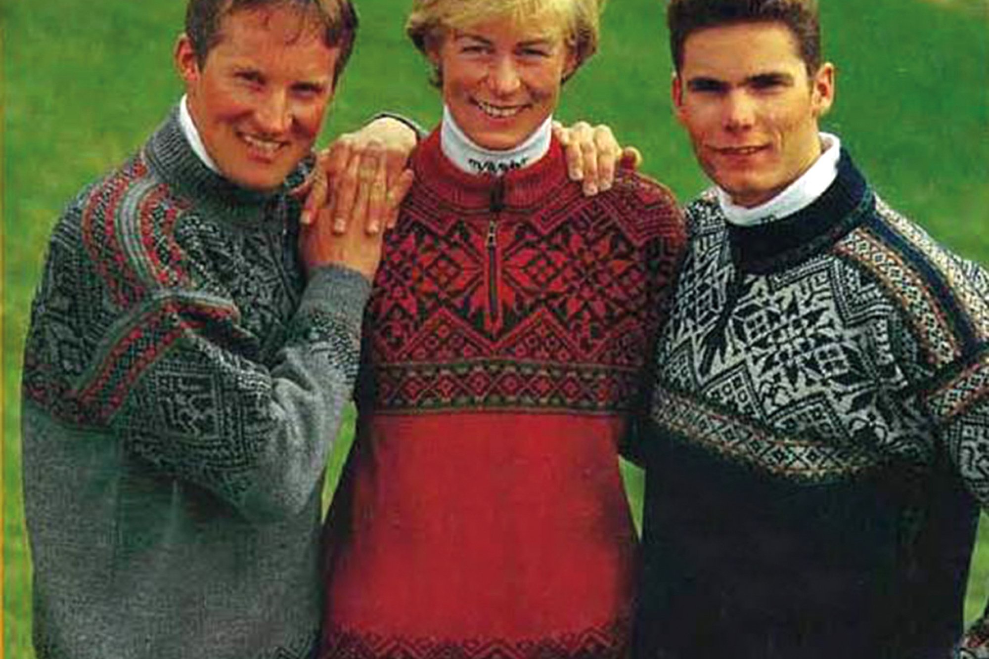 Bildet viser de norske langrennsut&oslash;verne Vegard Ulvang, Marit Wold og Thomas Alsgaard i den offisielle VM-genseren. Bay, Canada  1995