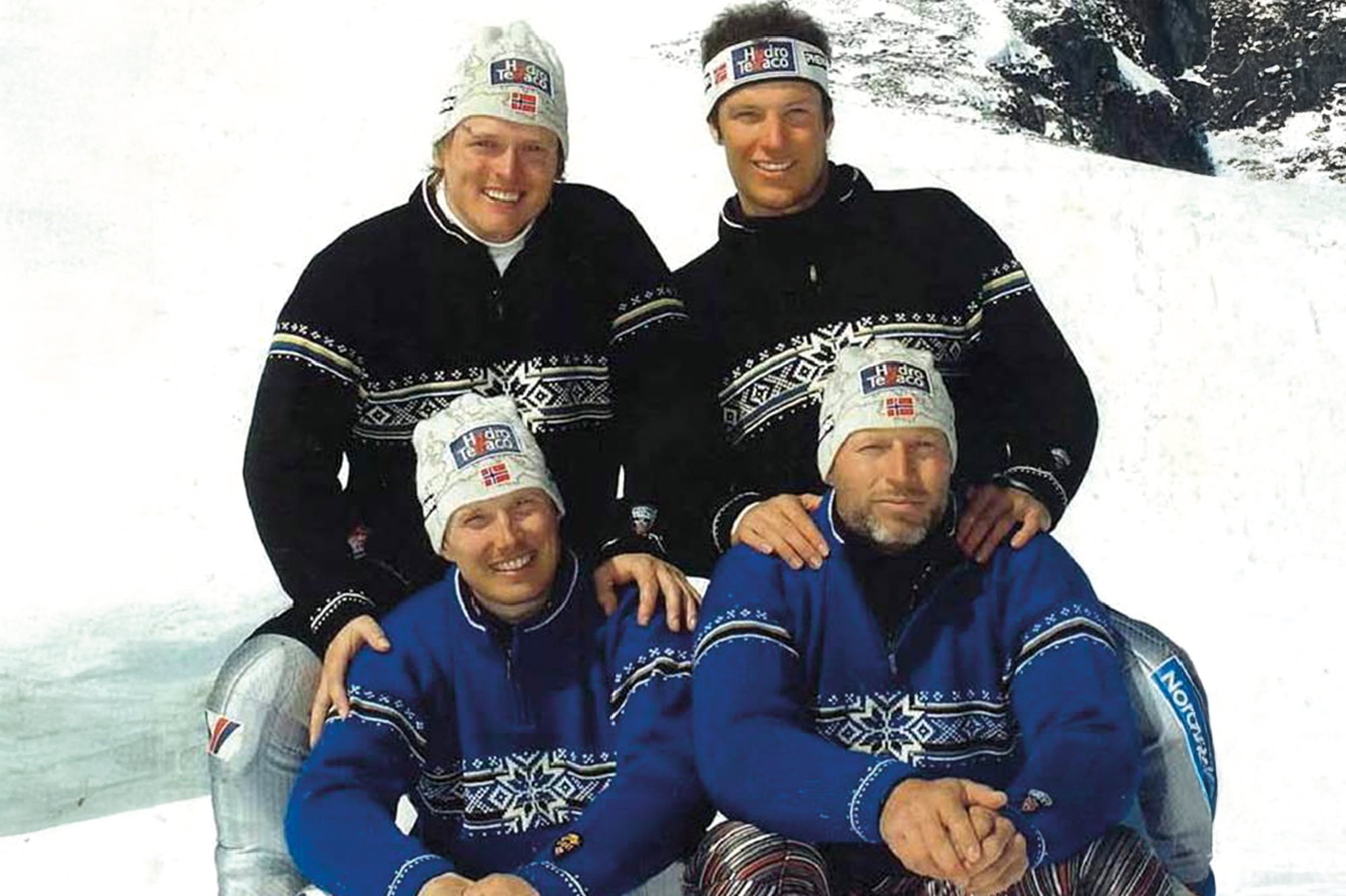 Ski-VM Oberstdorf, Tyskland  2005. P&aring; bildet ser vi alpinistene Bjarne Solbakken og Aksel Lund Svindal (bak), og Truls Ove Karlsen og Lasse Kjus (foran). 
