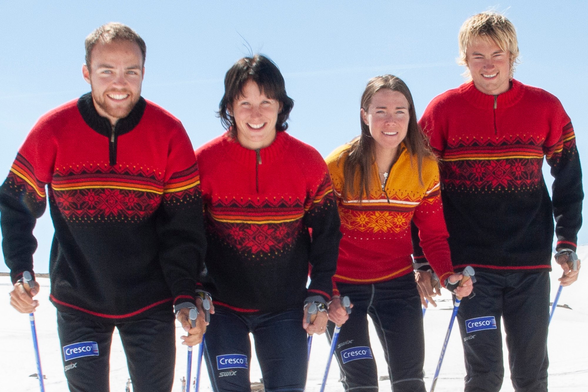 Ski-VM Sapporo, Japan  2007. Bildet viser Tord Asle Gjerdalen, Marit Bj&oslash;rgen, Ella Gj&oslash;mle og Petter Northug i VM-genseren.